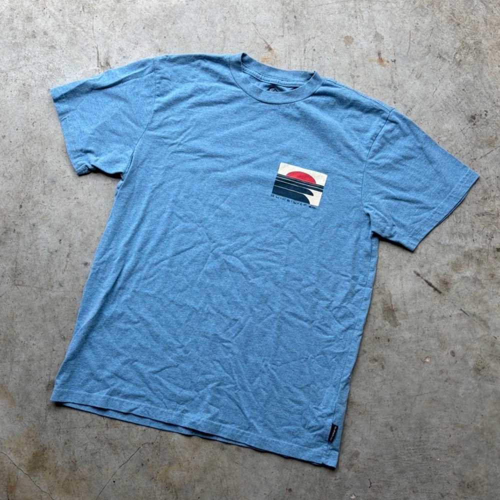 Quiksilver Mens Graphic T-Shirt Blue Heather Sunset Wave Regular Fit‎ Medium